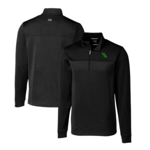 Men's Cutter & Buck Black North Texas Mean Green Traverse Stretch Stripe Eco Quarter-Zip Pullover Top