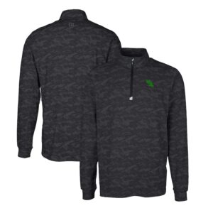 Men's Cutter & Buck Black North Texas Mean Green Traverse Stretch Camo Print Eco Quarter-Zip Pullover Top