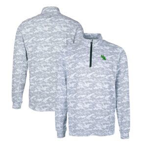 Men's Cutter & Buck Charcoal North Texas Mean Green Traverse Stretch Camo Print Eco Quarter-Zip Pullover Top