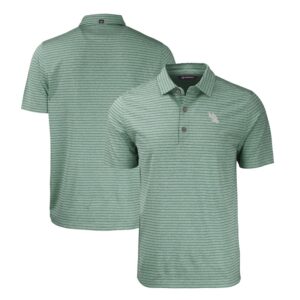 Men's Cutter & Buck Heather Kelly Green North Texas Mean Green Forge Eco Stripe Stretch Recycled Polo
