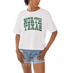 Women's Gameday Couture White North Texas Mean Green Claim To Fame Boxy Cropped T-Shirt