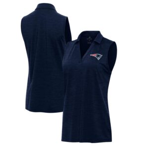 Women's Antigua  Heather Navy New England Patriots Layout Sleeveless V-Neck Polo