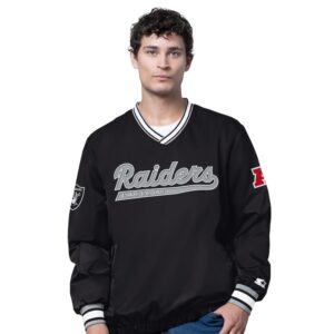 Men's OVO x Starter Black Las Vegas Raiders Trainer V-Neck Pullover Jacket