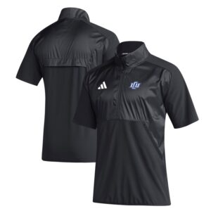 Men's adidas Black Lubbock Christian Chaparral 2024 Sideline Raglan AEROREADY Short Sleeve Half-Zip Jacket