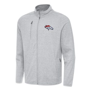 Men's Antigua Heather Gray Denver Broncos  Hold-Up Tri-Blend Full-Zip Jacket