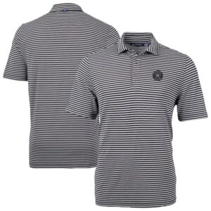 Men's Cutter & Buck Black/White Houston Astros Virtue Eco Pique Stripe Recycled Polo