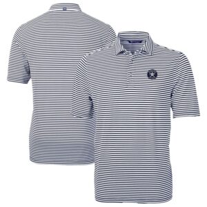 Men's Cutter & Buck Navy/White Houston Astros Virtue Eco Pique Stripe Recycled Polo