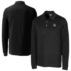 Men's Cutter & Buck Black Chicago Cubs DryTec Advantage Tri-Blend Pique Long Sleeve Polo