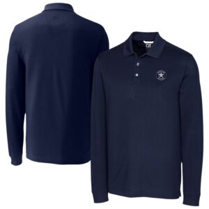 Men's Cutter & Buck Navy Houston Astros DryTec Advantage Tri-Blend Pique Long Sleeve Polo