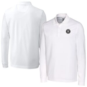Men's Cutter & Buck White Houston Astros DryTec Advantage Tri-Blend Pique Long Sleeve Polo