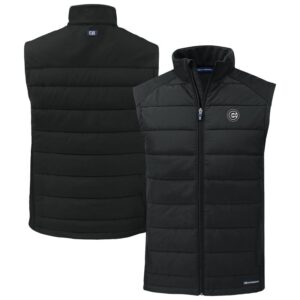 Men's Cutter & Buck Black Chicago Cubs Evoke Hybrid Eco Softshell Recycled Full-Zip Vest