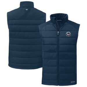 Men's Cutter & Buck Navy New York Mets Evoke Hybrid Eco Softshell Recycled Full-Zip Vest