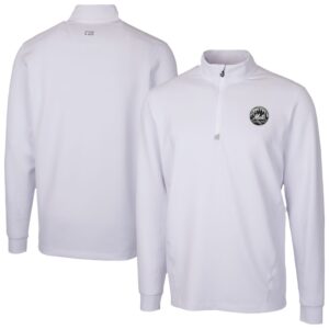 Men's Cutter & Buck White New York Mets Traverse Eco Tri-Blend DryTec Quarter-Zip Jacket