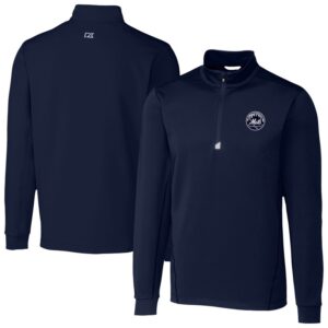 Men's Cutter & Buck Navy New York Mets Traverse Eco Tri-Blend DryTec Quarter-Zip Jacket