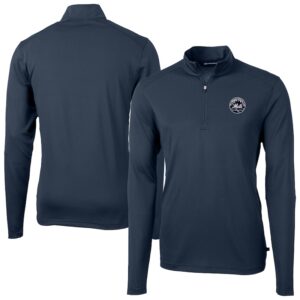 Men's Cutter & Buck Navy New York Mets Virtue Eco Pique Quarter-Zip Jacket