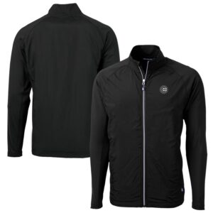 Men's Cutter & Buck Black Chicago Cubs Big & Tall Adapt Eco Knit Hybrid Recycled Raglan Full-Zip Jacket