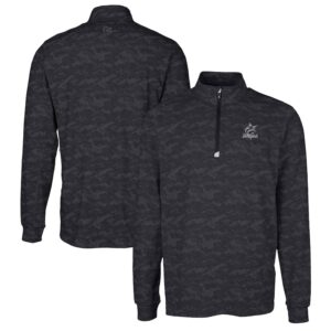 Men's Cutter & Buck Black Miami Marlins Big & Tall Traverse Stretch Camo Print Eco DryTec Quarter-Zip Top