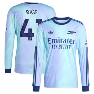 Men's adidas Originals Declan Rice Aqua Arsenal 2024/25 Third Replica Long Sleeve Player Jersey