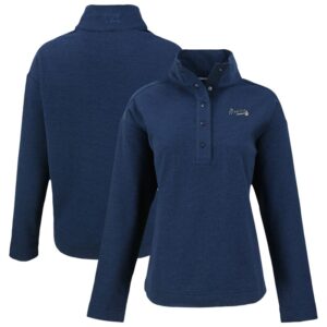 Women's Cutter & Buck Navy Atlanta Braves Hunts Point Eco Half-Snap Jacket