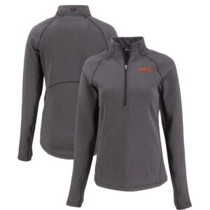 Women's Cutter & Buck Heather Black Pittsburgh Pirates Peshastin Eco Fleece Recycled Raglan Half-Zip Top