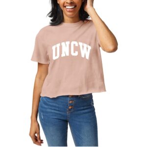 Women's Official League Light Pink UNC Wilmington Seahawks Clothesline Cropped T-Shirt