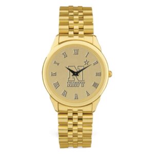 Men's Gold Navy Midshipmen Medallion Rolled Link Bracelet Wristwatch