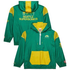 Unisex Mitchell & Ness Kelly Green Seattle SuperSonics Hardwood Classics Team OG 3.0 Anorak Half-Zip Windbreaker Jacket
