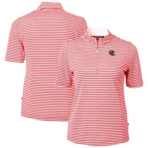 Women's Cutter & Buck Red Tampa Bay Buccaneers Helmet Logo Virtue Eco Pique Stripe Recycled Quarter-Zip Top