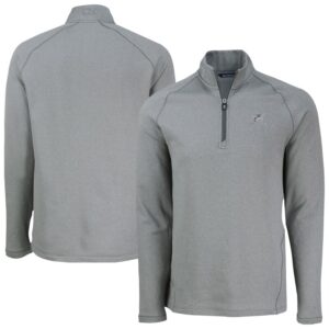 Men's Cutter & Buck Heather Gray Miami Marlins Peshastin Eco Fleece Recycled Raglan Quarter-Zip Top