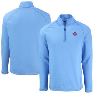 Men's Cutter & Buck Heather Light Blue Miami Marlins Peshastin Eco Fleece Recycled Raglan Quarter-Zip Top