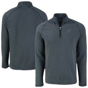 Men's Cutter & Buck Heather Black Florida Marlins Cooperstown Collection Peshastin Eco Fleece Recycled Raglan Quarter-Zip Top
