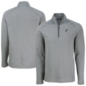 Men's Cutter & Buck Heather Gray Florida Marlins Cooperstown Collection Peshastin Eco Fleece Recycled Raglan Quarter-Zip Top