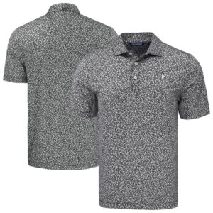 Men's Cutter & Buck Black Cleveland Guardians Pike Eco Flora Print Recycled Polo