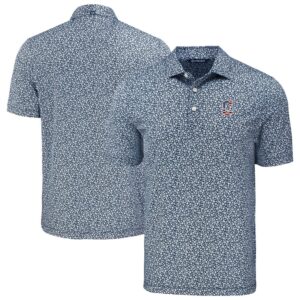 Men's Cutter & Buck Navy Cleveland Guardians Pike Eco Flora Print Recycled Polo