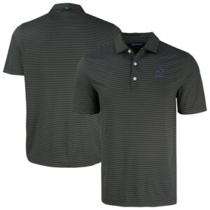 Men's Cutter & Buck Black Miami Marlins Forge Eco Fine Line Stripe Polo