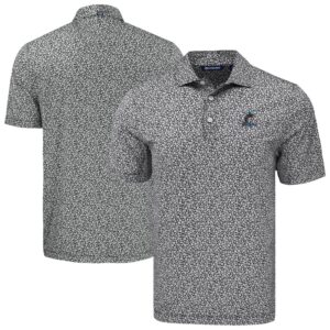 Men's Cutter & Buck Black Miami Marlins Big & Tall Pike Eco Flora Print Recycled Polo