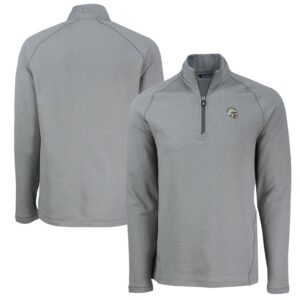 Men's Cutter & Buck  Heather Gray Los Angeles Chargers Peshastin Eco Fleece Tri-Blend Raglan Recycled Quarter-Zip Jacket