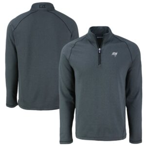 Men's Cutter & Buck  Heather Black Tampa Bay Buccaneers Peshastin Eco Fleece Tri-Blend Raglan Recycled Quarter-Zip Jacket