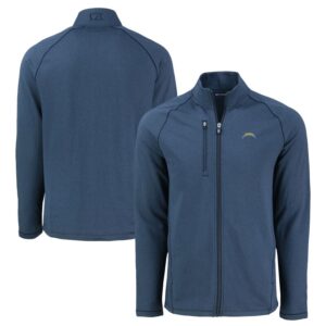 Men's Cutter & Buck  Heather Navy Los Angeles Chargers Peshastin Eco Fleece Recycled Raglan Tri-Blend Full-Zip Jacket