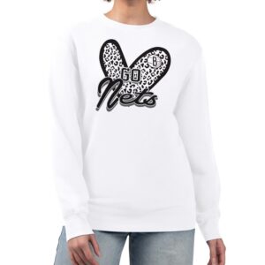 Women's G-III 4Her by Carl Banks  White Brooklyn Nets Leopard Heart Fleece Pullover Sweatshirt