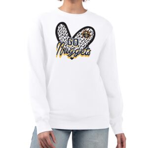 Women's G-III 4Her by Carl Banks  White Denver Nuggets Leopard Heart Fleece Pullover Sweatshirt