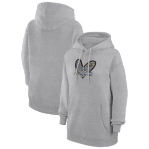 Women's G-III 4Her by Carl Banks Heather Gray Denver Nuggets Leopard Heart Graphic Fleece Pullover Hoodie