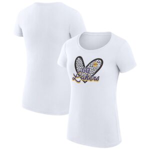 Women's G-III 4Her by Carl Banks  White Los Angeles Lakers Leopard Heart Fitted T-Shirt