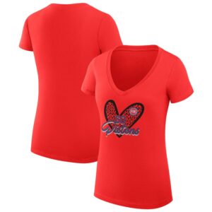 Women's G-III 4Her by Carl Banks  Red Detroit Pistons Leopard Heart Fitted V-Neck T-Shirt