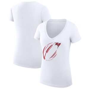 Women's G-III 4Her by Carl Banks White Tampa Bay Buccaneers Subtle Football Fitted V-Neck T-Shirt