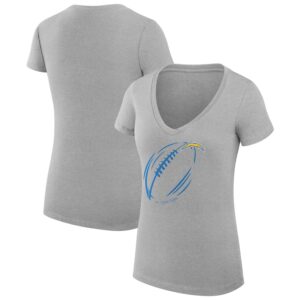 Women's G-III 4Her by Carl Banks Heather Gray Los Angeles Chargers Subtle Football Fitted V-Neck T-Shirt