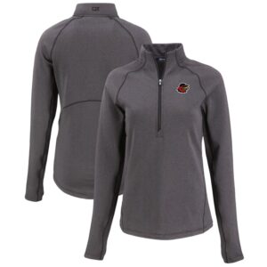 Women's Cutter & Buck Heather Black Rochester Red Wings Peshastin Eco Fleece Recycled Half-Zip Pullover Top