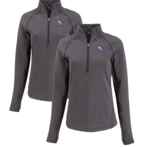 Women's Cutter & Buck Heather Black New Hampshire Fisher Cats Peshastin Eco Fleece Recycled Half-Zip Pullover Top