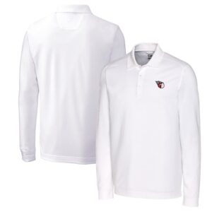 Men's Cutter & Buck White Cleveland Guardians Big & Tall Advantage Eco Pique DryTec Tri-Blend Long Sleeve Polo