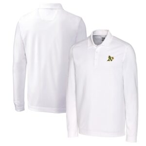 Men's Cutter & Buck White Athletics Big & Tall Advantage Eco Pique DryTec Tri-Blend Long Sleeve Polo